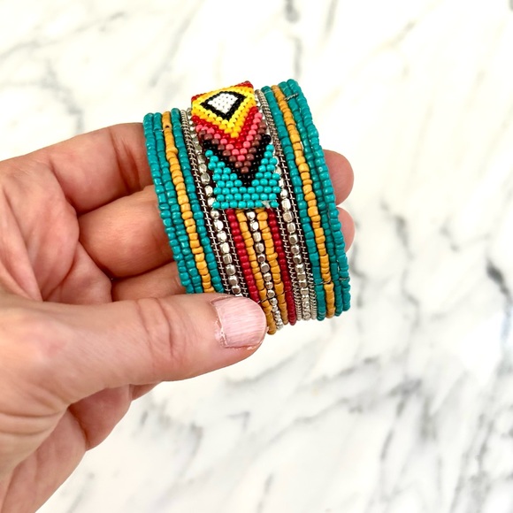 Southwestern Inspired Seed Bead Turquoise Multicolored Cuff Bracelet- Brand New - Picture 4 of 11